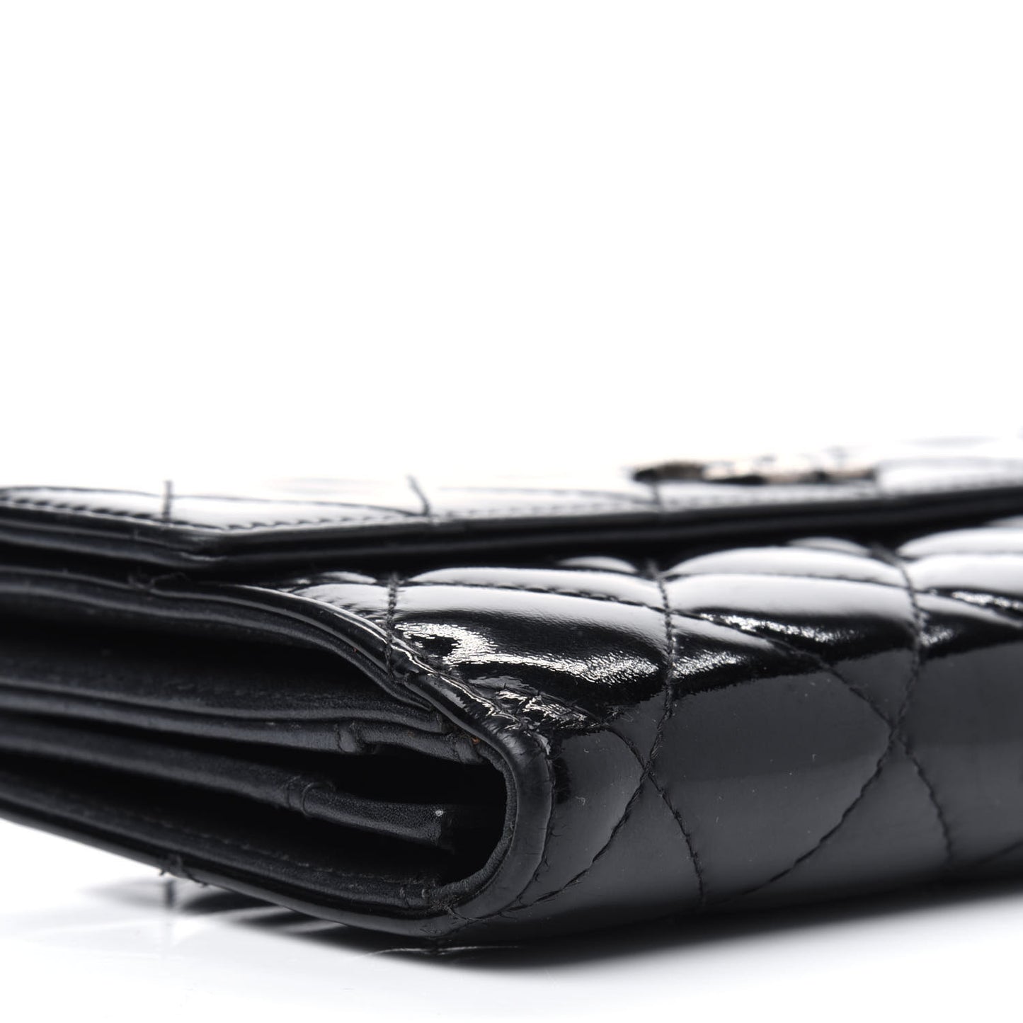 Patent Quilted Large Brilliant Flap Wallet Black