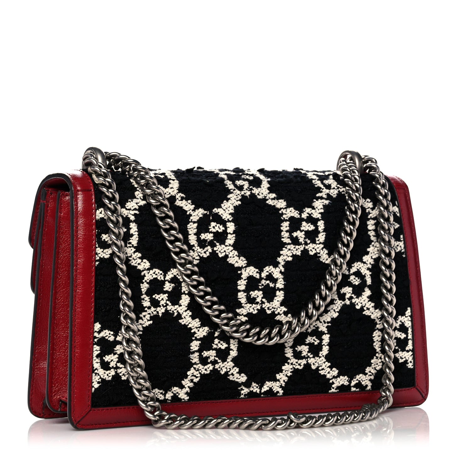 Tweed GG Monogram Small Dionysus Shoulder Bag Black White Romantic Cherry