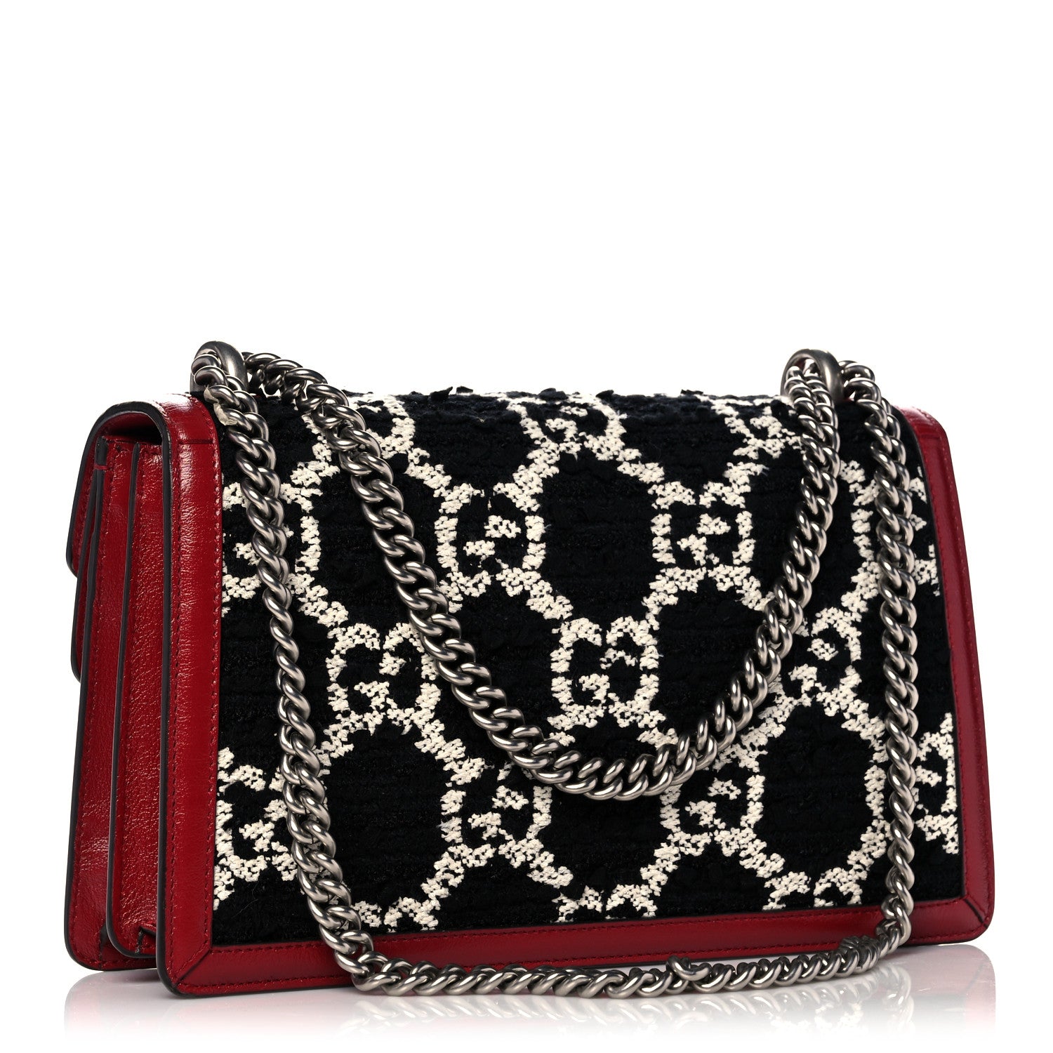 Gucci Tweed GG Monogram Small Dionysus Shoulder Bag Black White Romantic Cherry 3 of 15
