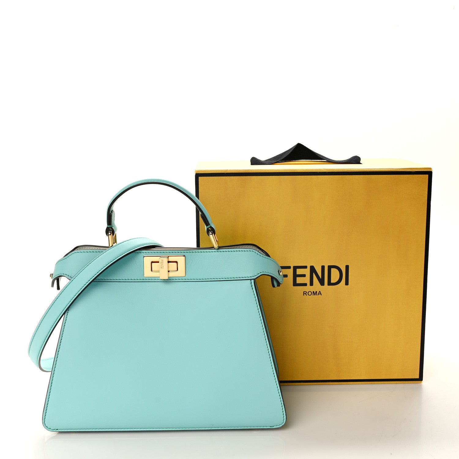 Fendi Vitello Seta Shiny Nappa Small Peekaboo I SEE U Satchel Real Tiffany White 9 of 9