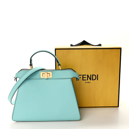 Fendi Vitello Seta Shiny Nappa Small Peekaboo I SEE U Satchel Real Tiffany White 9 of 9