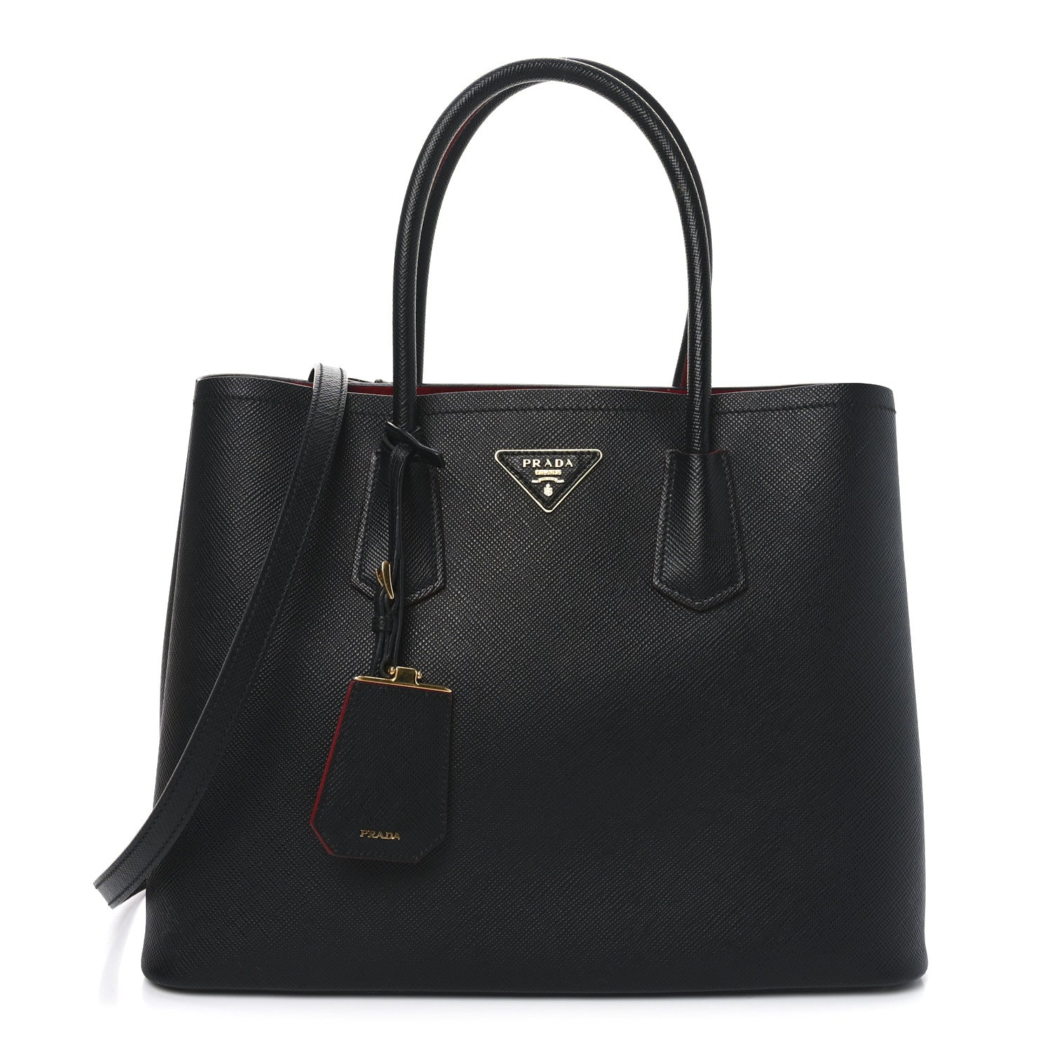 Prada Saffiano Cuir Large Double Bag Black Fuoco 1 of 9