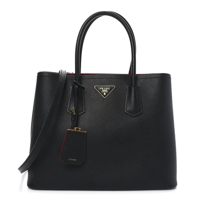Prada Saffiano Cuir Large Double Bag Black Fuoco 1 of 9