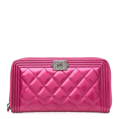 Chanel Metallic Patent Calfskin Quilted Boy L-Gusset Zip Wallet Pink 1 of 10