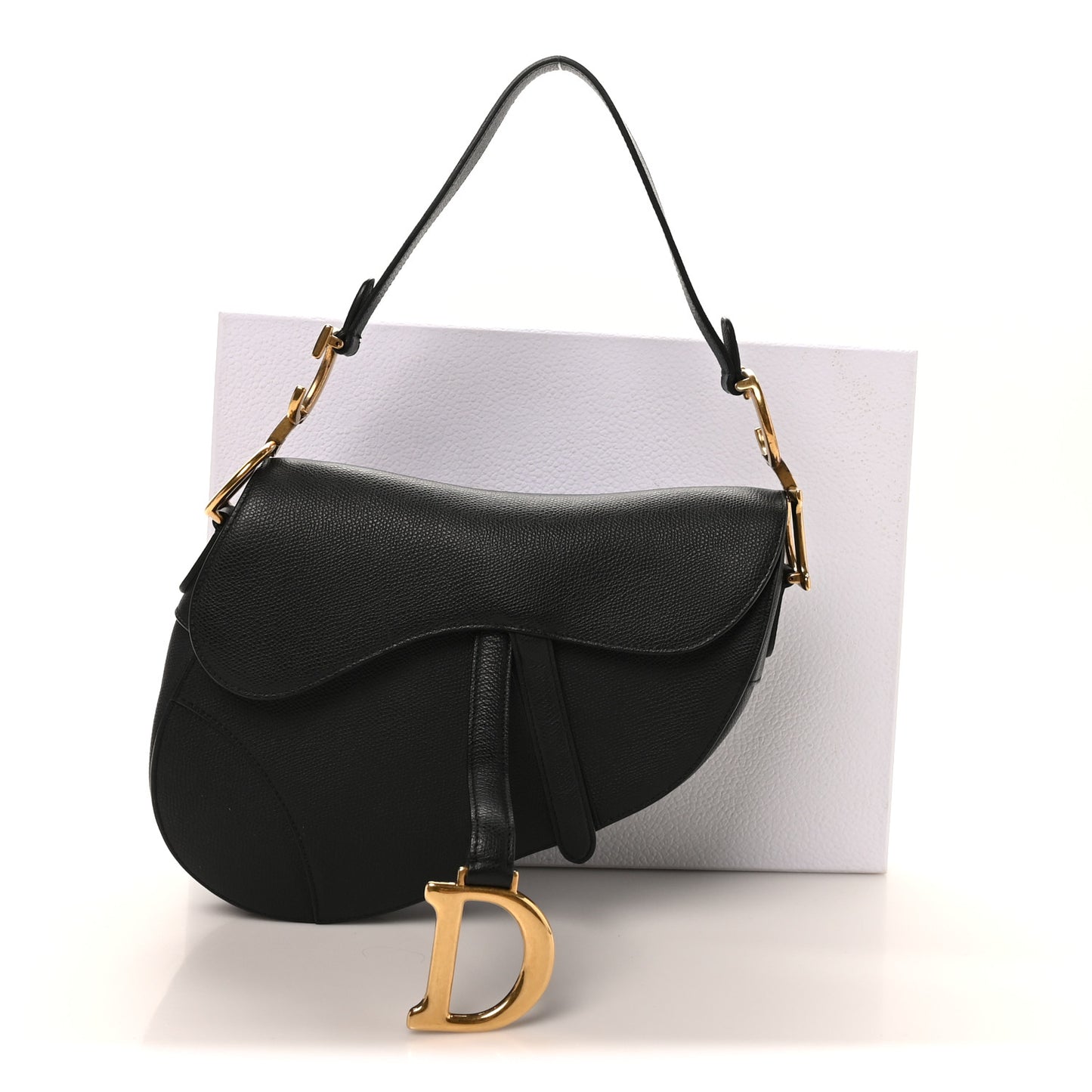 Grained Calfskin Saddle Bag Black