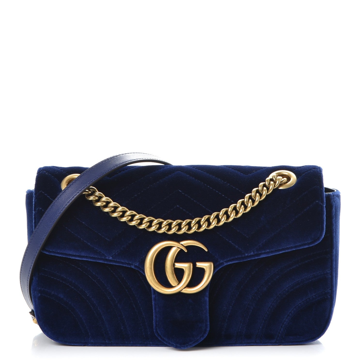 Gucci Velvet Matelasse Small GG Marmont Shoulder Bag Cobalt Blue 1 of 7