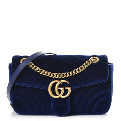 Gucci Velvet Matelasse Small GG Marmont Shoulder Bag Cobalt Blue 1 of 7