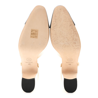 Chanel Goatskin Grosgrain Cap Toe CC Slingback Pumps 40 Beige Black 6 of 10