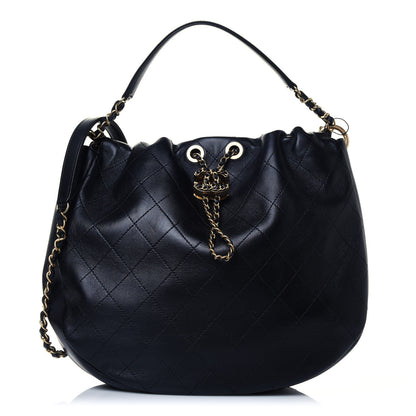 Chanel Lambskin Stitched Large Drawstring Bag Black 1 of 12