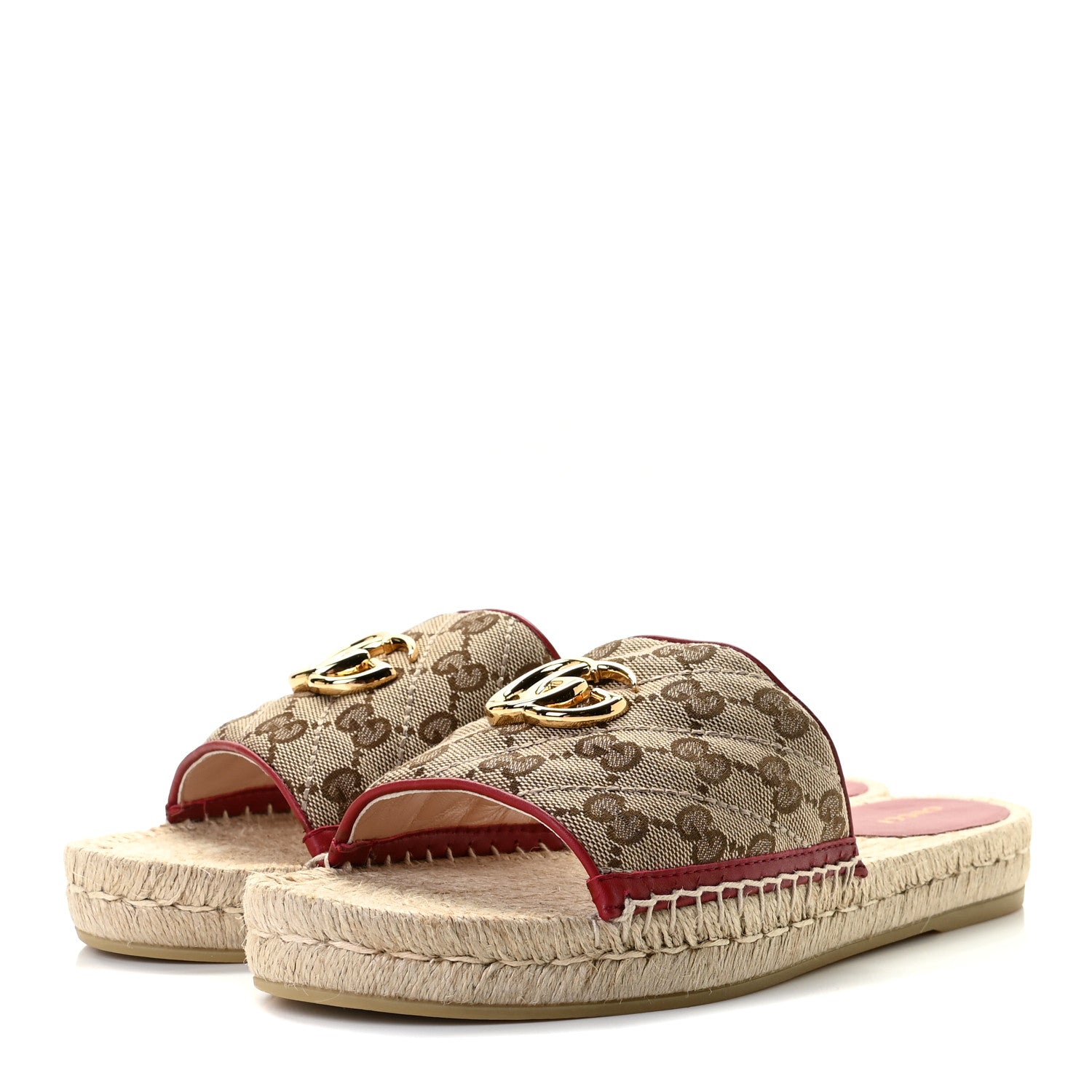 Gucci Monogram Matelasse GG Marmont Espadrille 20mm Slide Sandals 40 Beige Ebony New Cherry Red 2 of 12