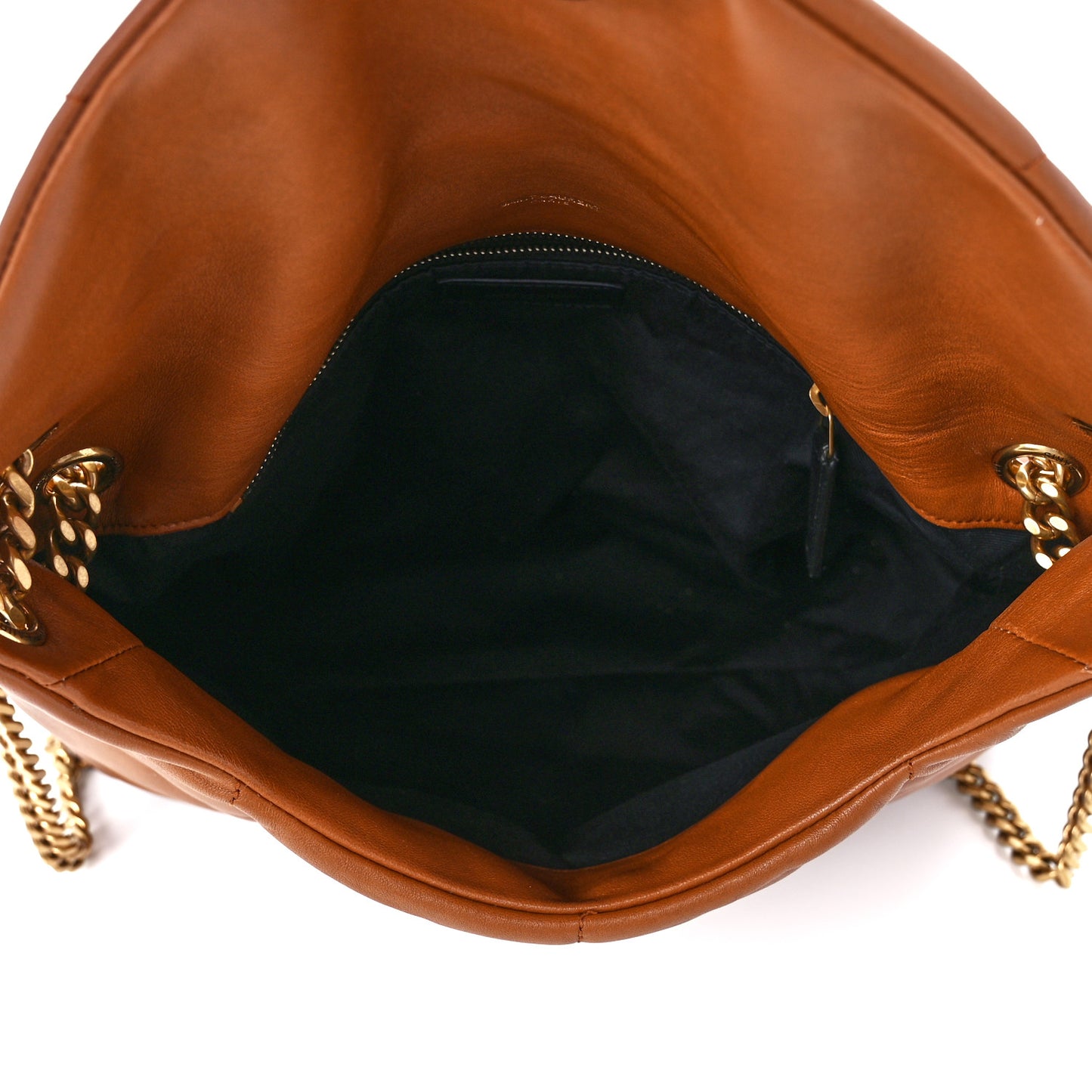 Lambskin Quilted Medium Loulou Puffer Monogram Chain Satchel Miel Dark