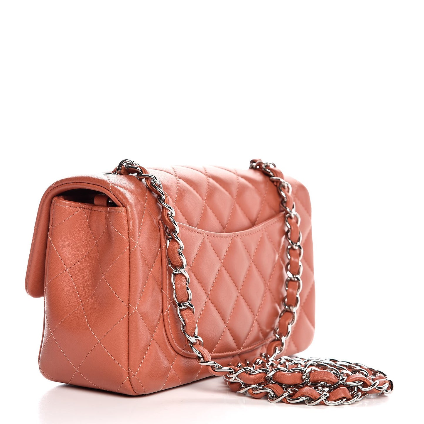Lambskin Quilted Mini Rectangular Flap Orange