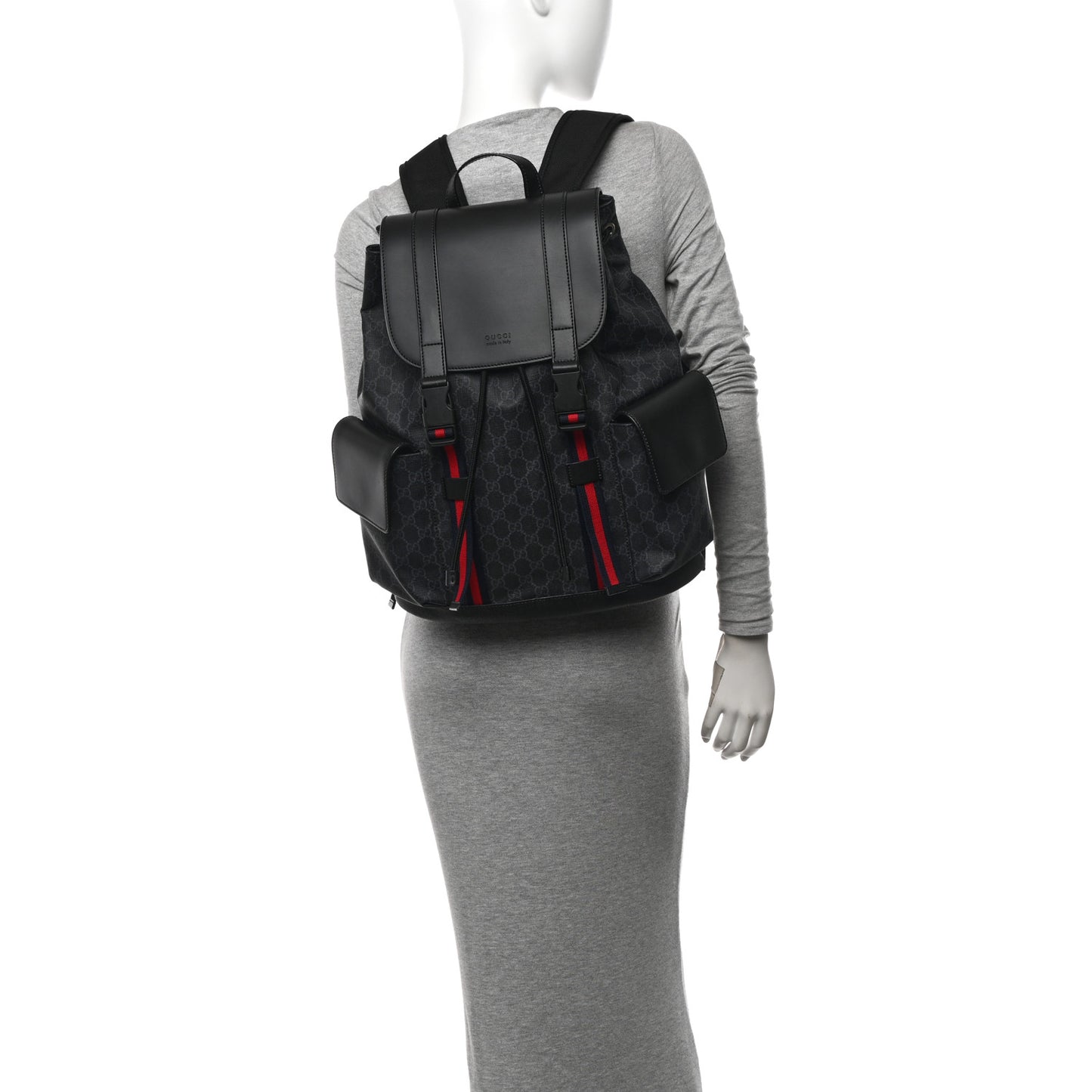 Soft GG Supreme Monogram Calfskin Web Double Buckle Backpack Black