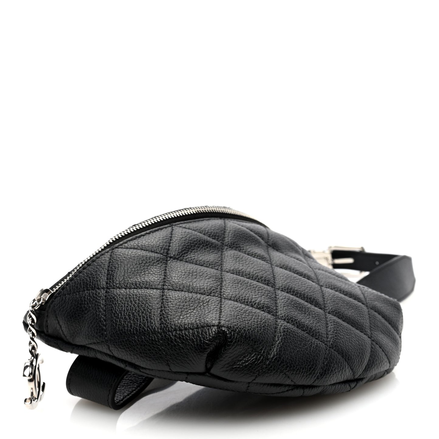 Grained Calfskin Quilted Waist Belt Bag Black