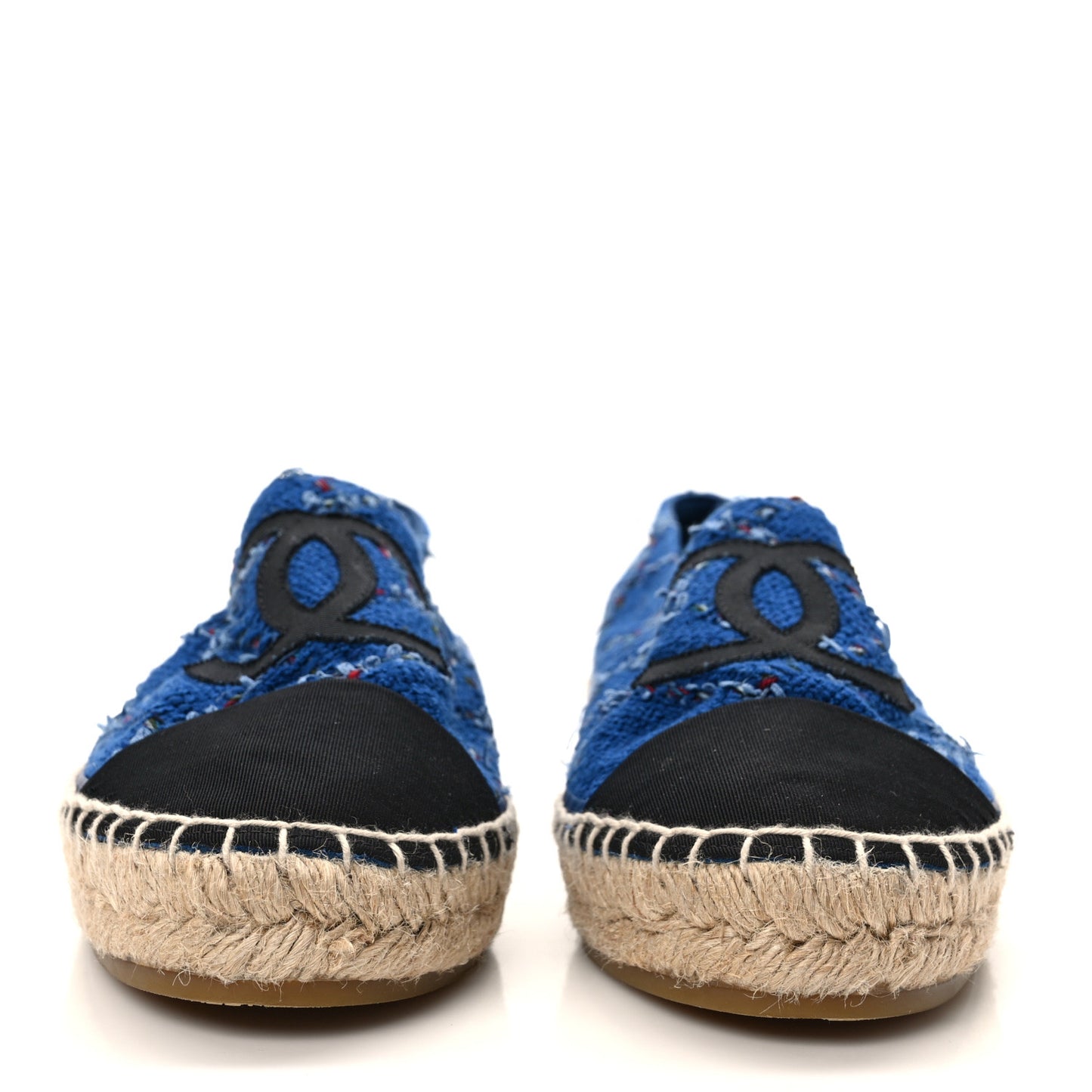 Tweed Grosgrain CC Espadrilles 39 Light Blue Green Black