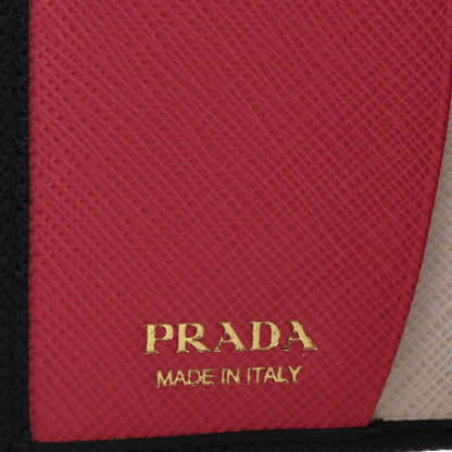 Prada Saffiano Colour Metal Compact Wallet Black Hibiscus 6 of 7