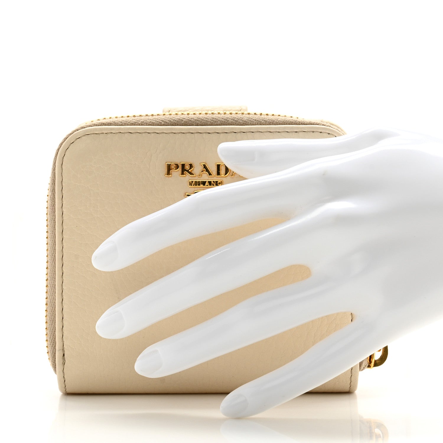 Prada Vitello Daino Compact Zip Around Wallet Cera 2 of 12