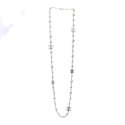 Chanel Crystal Pearl CC Necklace Silver 3 of 4