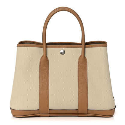 Hermes Toile Militaire Vache Country Garden Party 30 TPM Tote Beton Biscuit 1 of 10