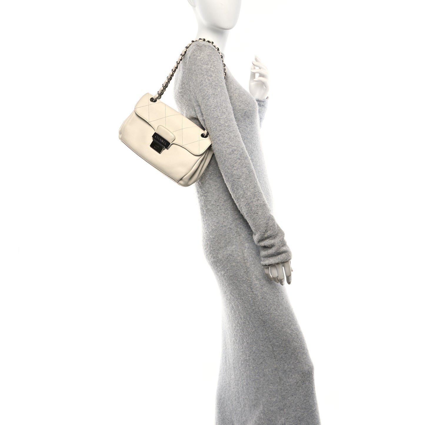 Calfskin Stitched Accordion Flap White