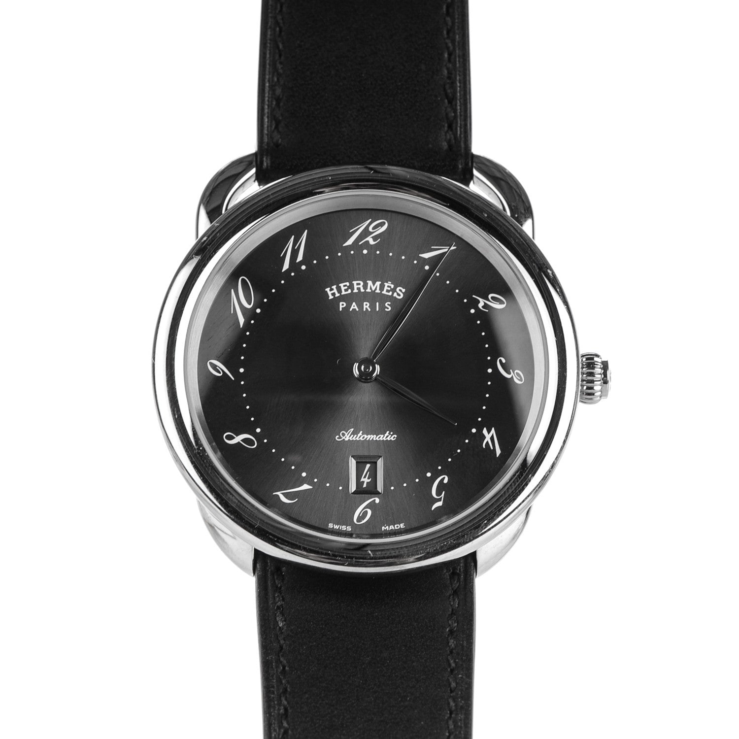 Hermes Stainless Steel Barenia 41mm Arceau Automatic Watch Noir 1 of 9