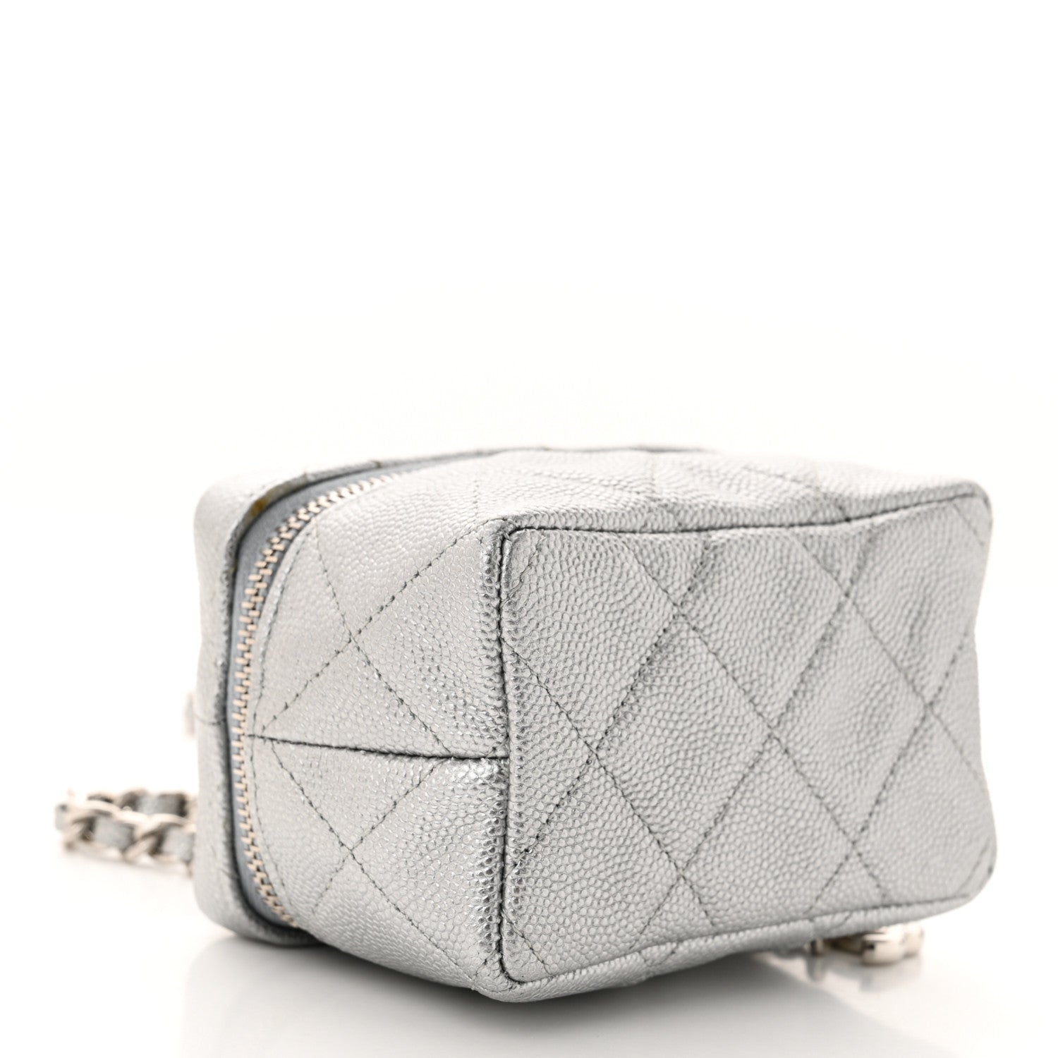 Chanel Metallic Caviar Quilted Mini Top Handle Vanity With Chain Silver 4 of 10
