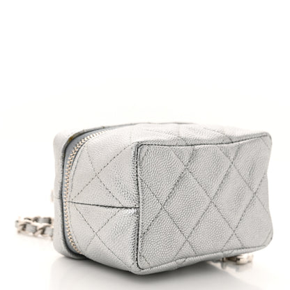 Chanel Metallic Caviar Quilted Mini Top Handle Vanity With Chain Silver 4 of 10