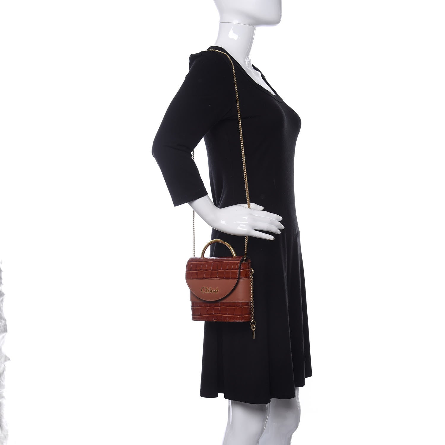 Chloe Calfskin Crocodile Embossed Small Aby Lock Chestnut Brown 2 of 10