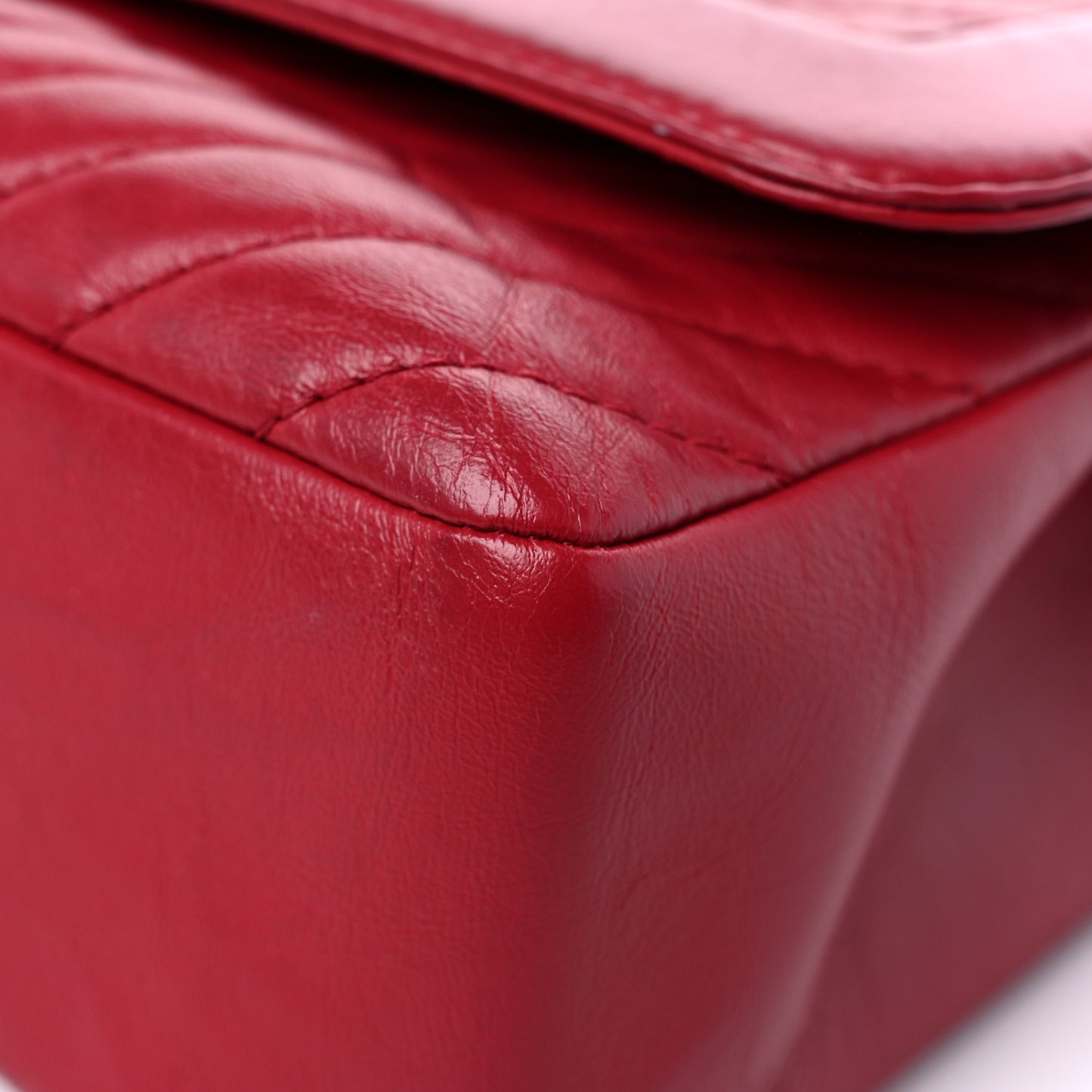 Calfskin Chevron Quilted Top Handle Flap Red