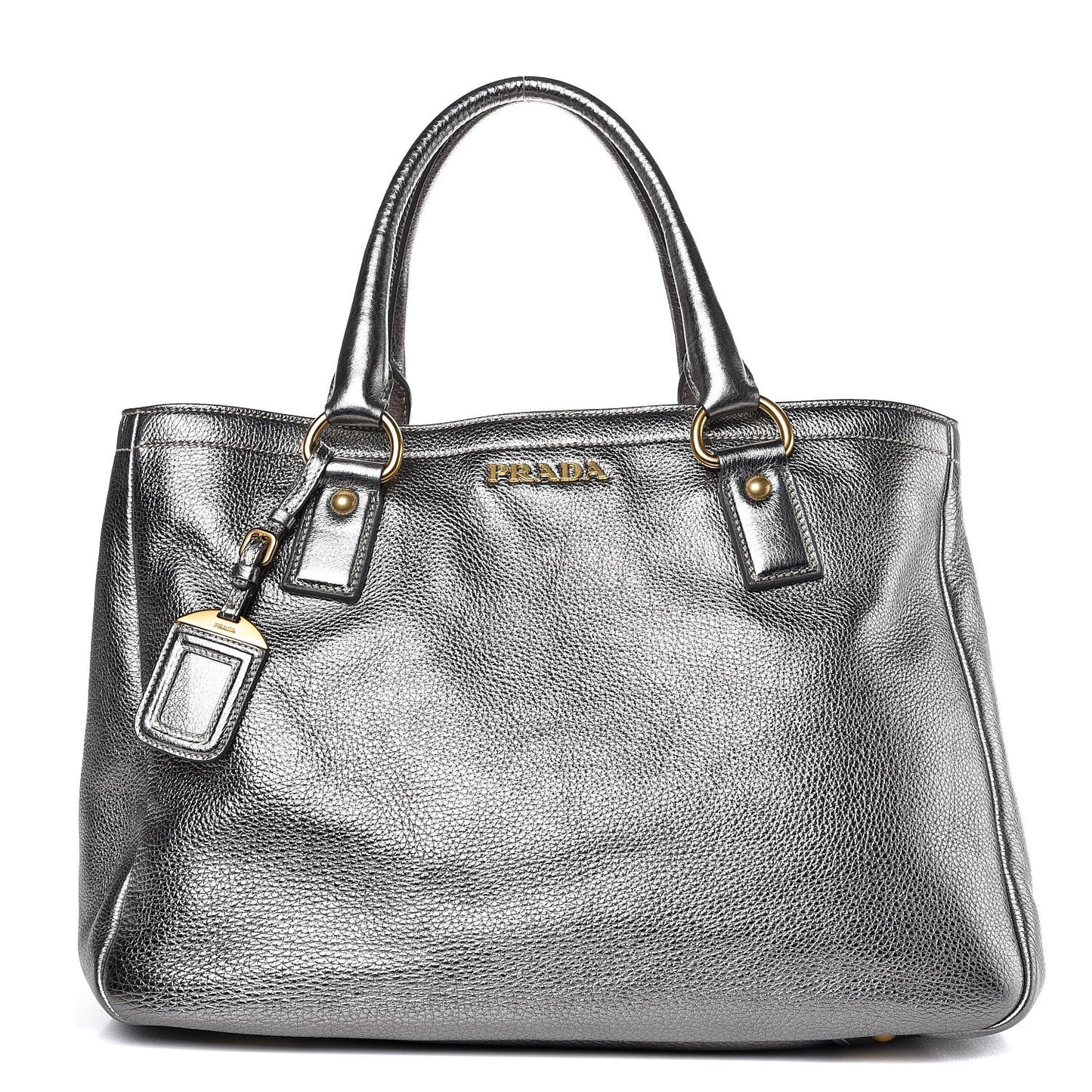 Metallic Vitello Daino Shopping Tote Acciaio