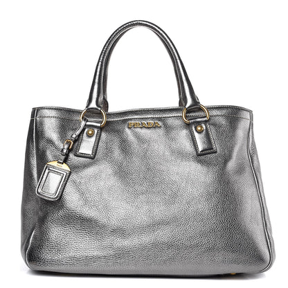 Prada Metallic Vitello Daino Shopping Tote Acciaio 1 of 8