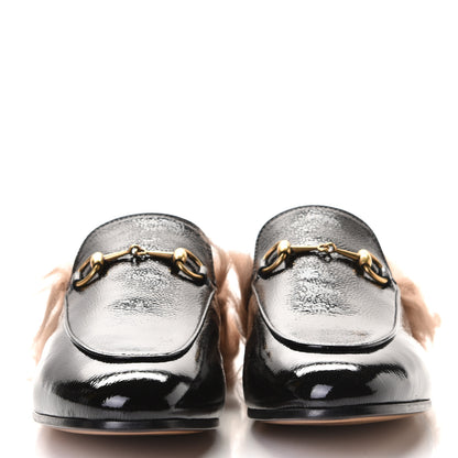 Gucci Patent Fur Womens Princetown Slippers 39.5 Black Natural 2 of 8