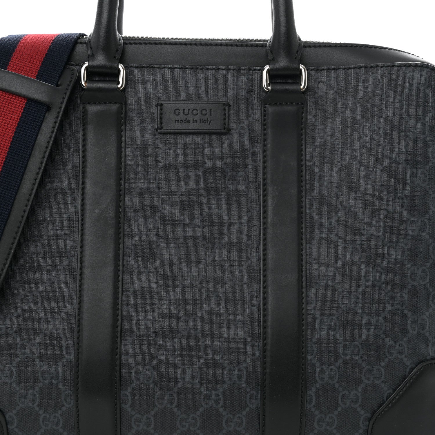 Gucci GG Supreme Monogram Appia Calfskin Web Briefcase Black 8 of 12