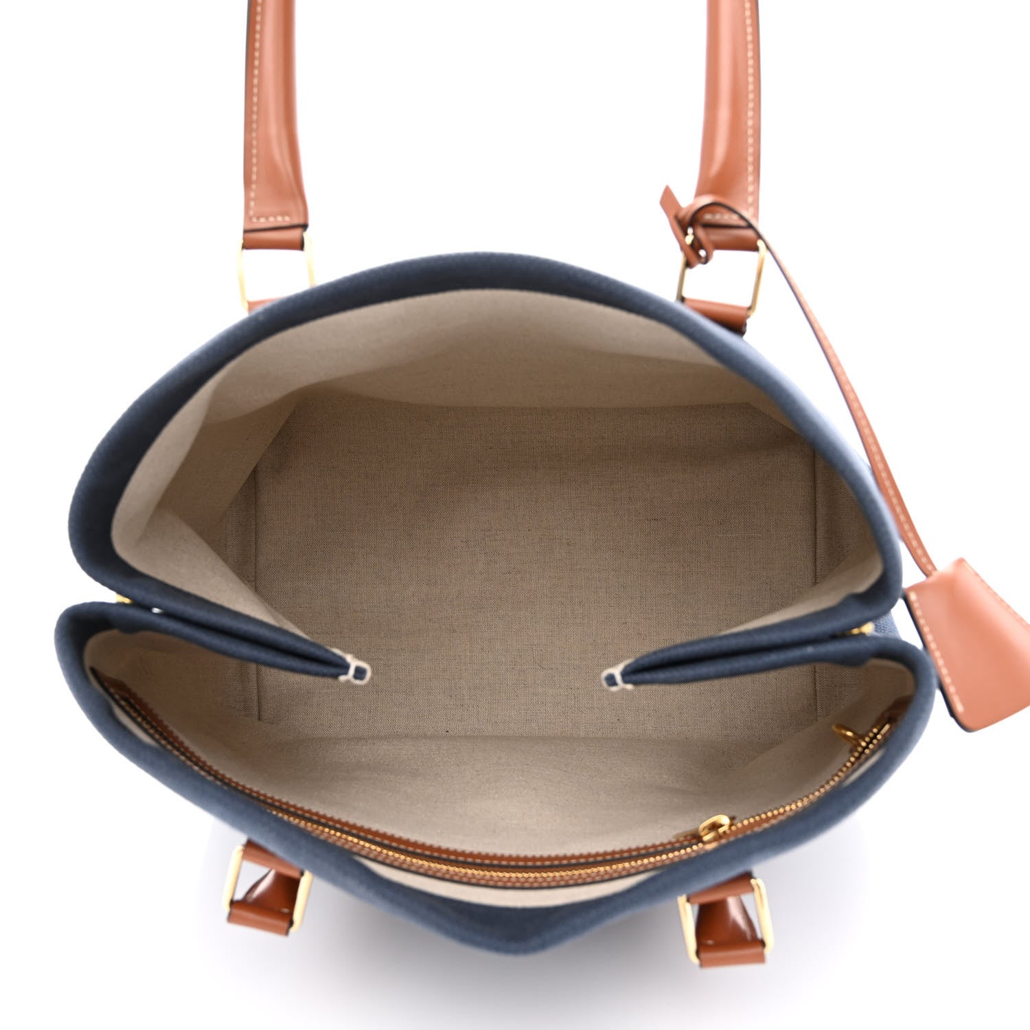 Celine Canvas Calfskin Horizontal Cabas Navy Tan 5 of 11