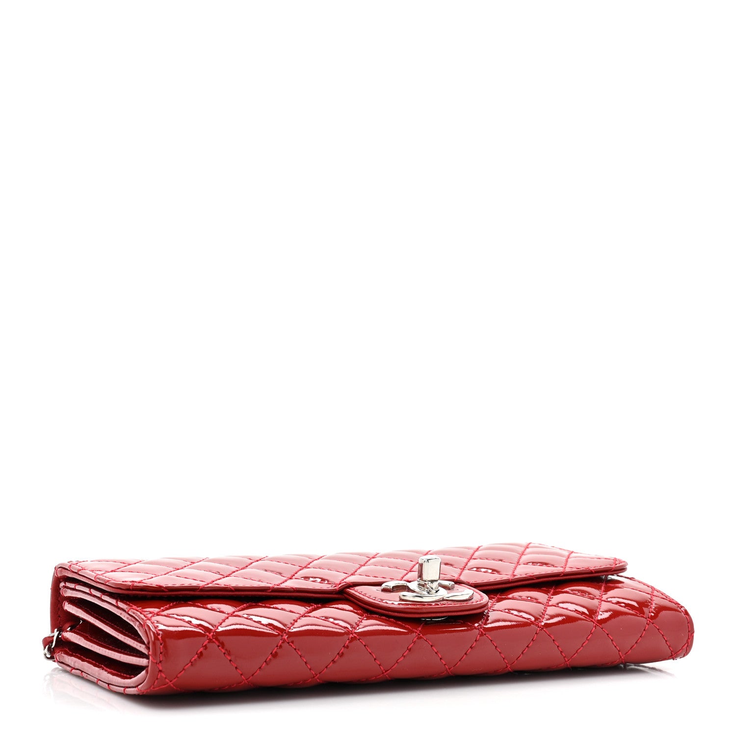 Chanel Patent Calfskin Quilted Brilliant East West Flap Clutch Red 5 of 16