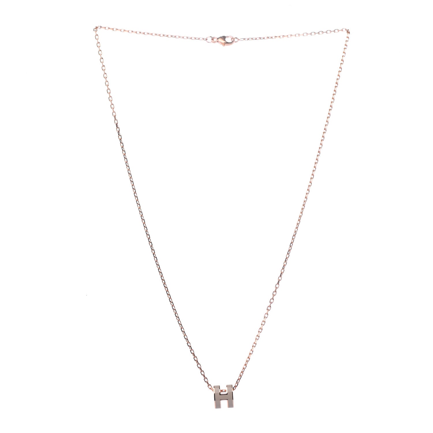 Hermes Lacquered Rose Gold Mini Pop H Pendant Necklace Marron Glace 3 of 5