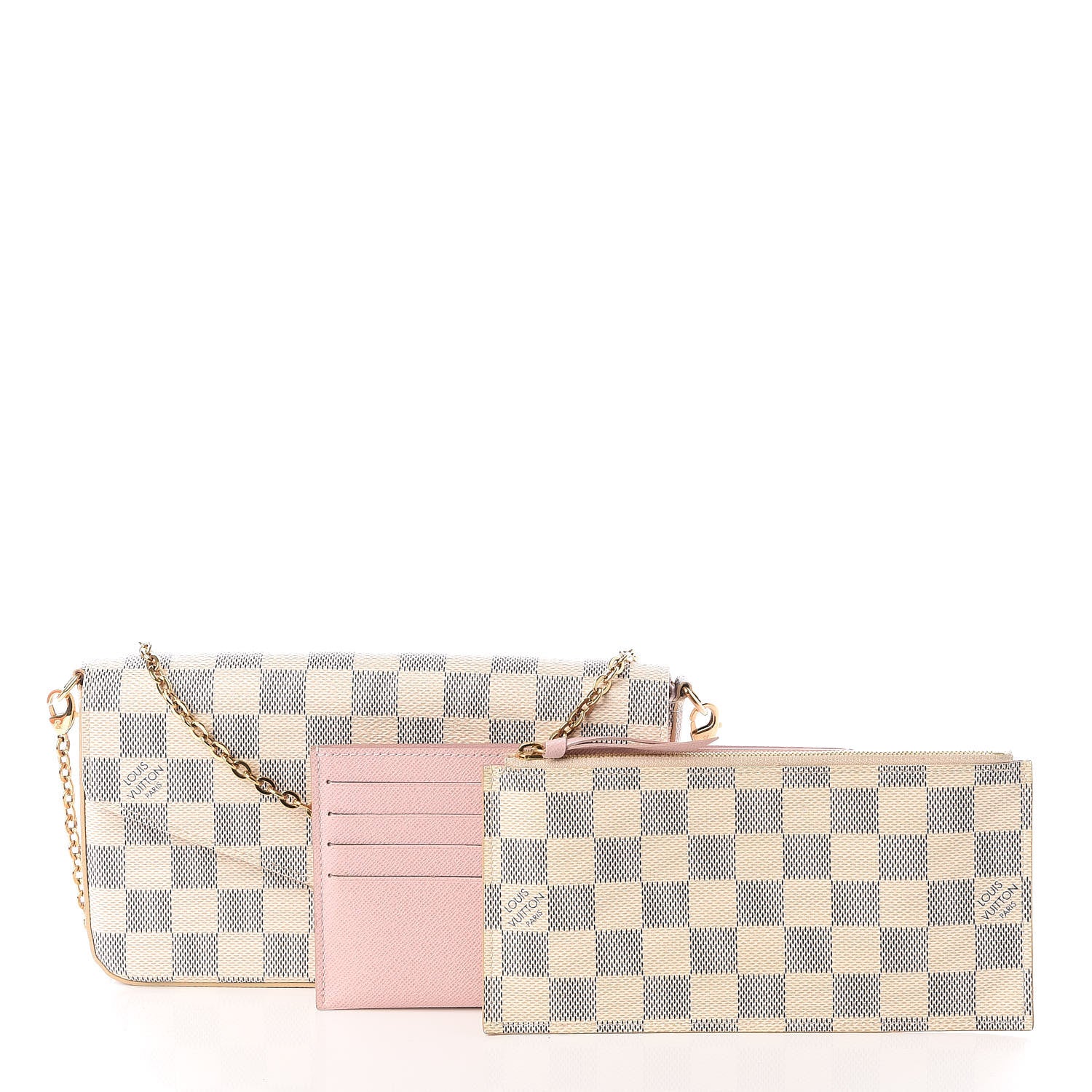 Louis Vuitton Damier Azur Pochette Felicie Chain Wallet Rose Ballerine 10 of 11