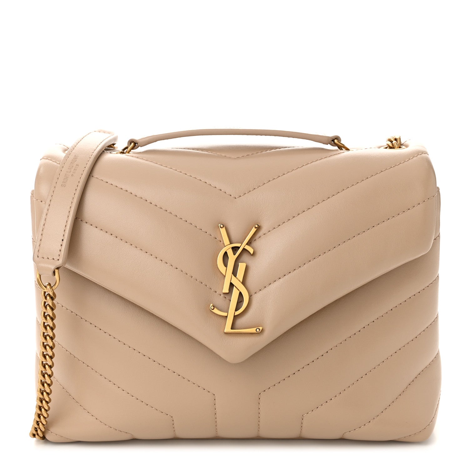 Saint Laurent Calfskin Y Quilted Monogram Small Loulou Chain Satchel Dark Beige 1 of 10