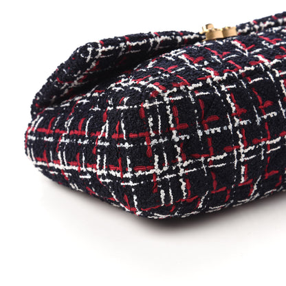 Chanel Tweed Quilted Large Chanel 19 Flap Navy Blue White Red 6 of 10