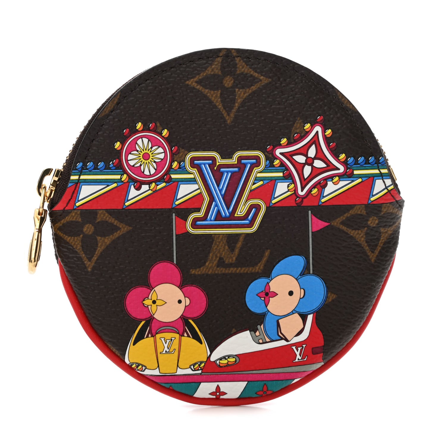 Monogram 2020 Christmas Animation Bumper Cars Round Coin Purse Coquelicot