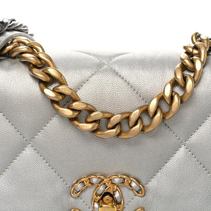 Chanel Metallic Goatskin Quilted Medium Chanel 19 Flap Silver 8 of 10