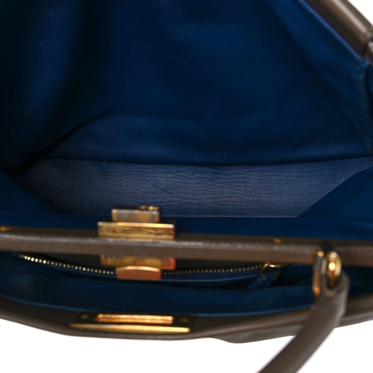 Fendi Vitello Morgan Shiny Nappa Large Peekaboo Iconic Satchel Foresta Blue 5 of 15
