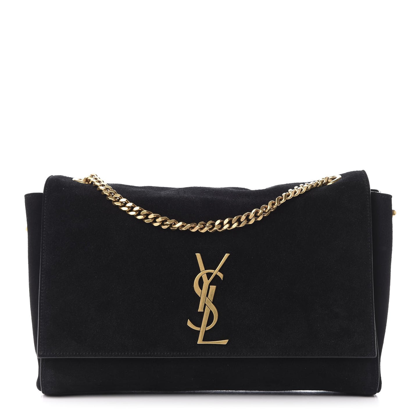 Smooth Calfskin Suede Medium Reversible Monogram Kate Satchel Black