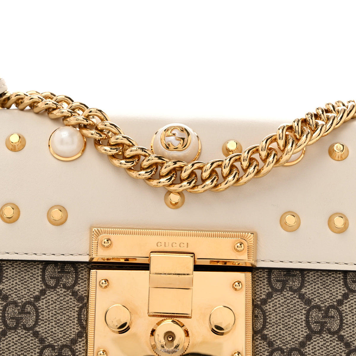 Gucci GG Supreme Monogram Studded Small Padlock Shoulder Bag White 8 of 14
