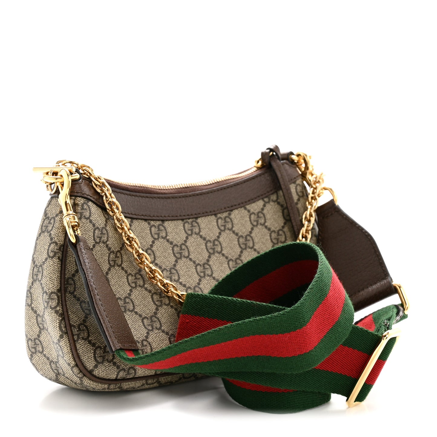 GG Supreme Monogram Textured Dollar Calfskin Web Small Ophidia GG Handbag Beige Ebony New Acero