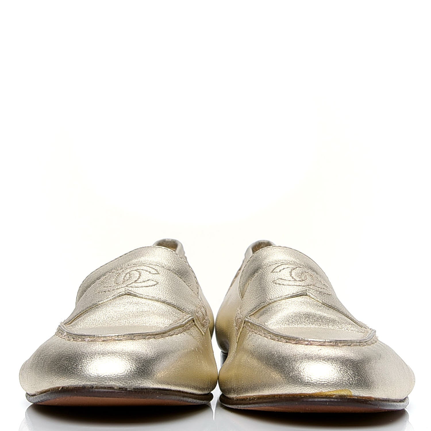 Chanel Metallic Lambskin CC Mocassin Loafers 38 Silver 2 of 7