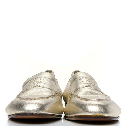 Chanel Metallic Lambskin CC Mocassin Loafers 38 Silver 2 of 7