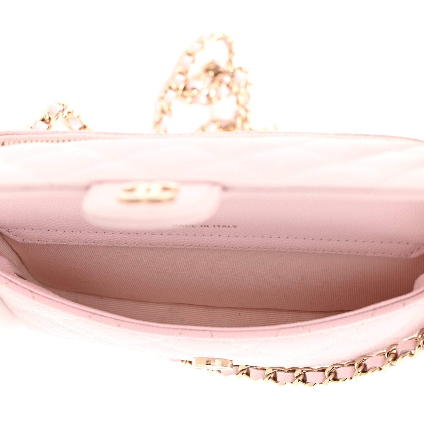 Caviar Quilted Flap Phone Holder With Chain Light Pink