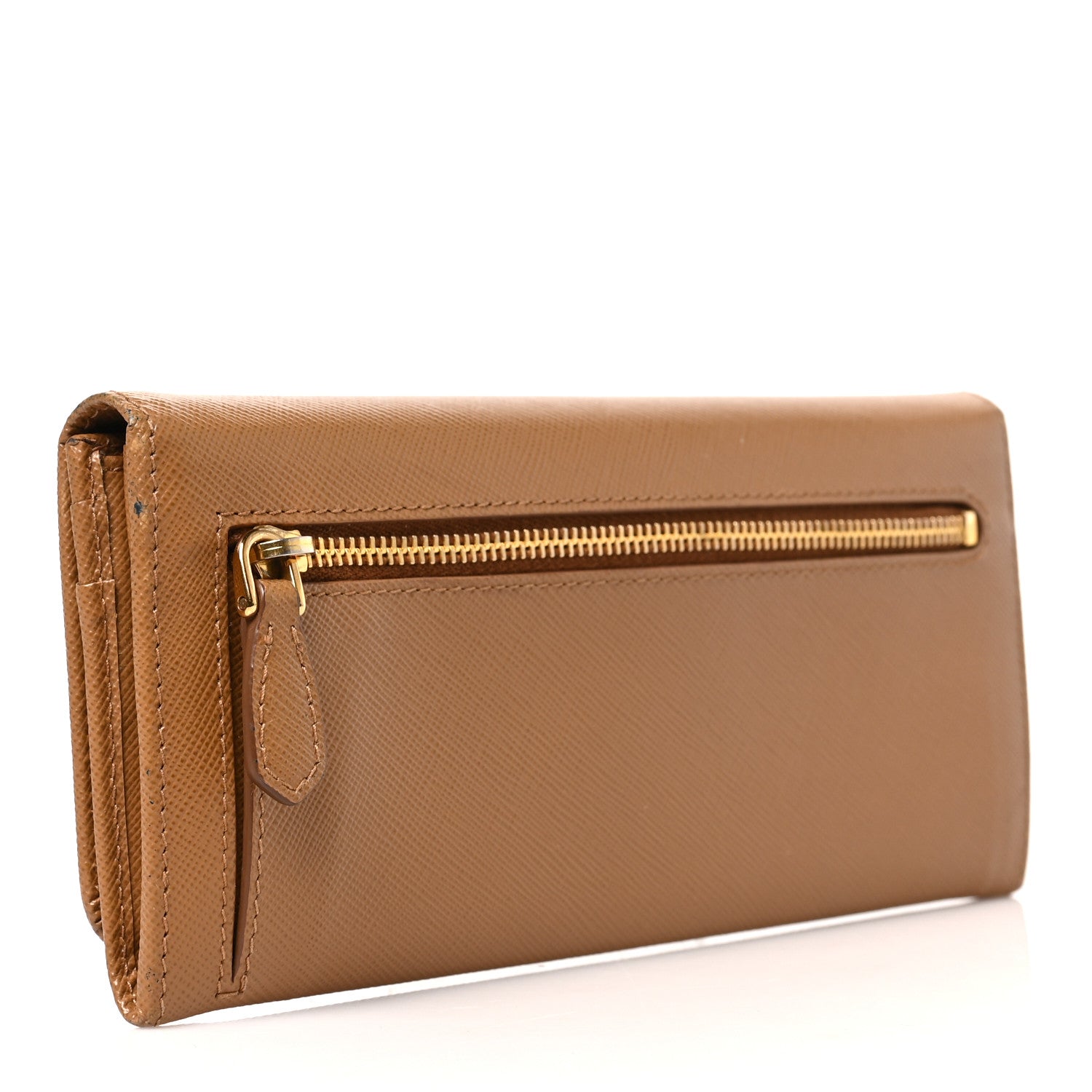 Prada Saffiano Metal Continental Flap Wallet Caramel 3 of 7