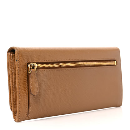 Prada Saffiano Metal Continental Flap Wallet Caramel 3 of 7